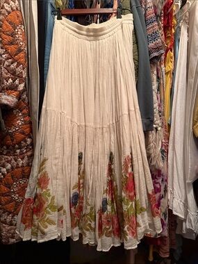 Cream Floral Tiered Maxi Skirt